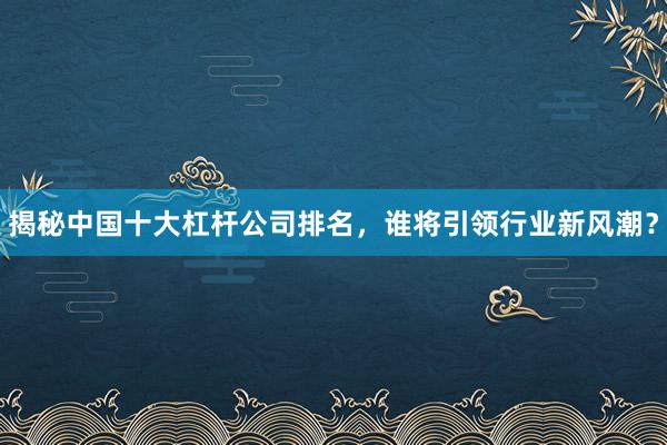 揭秘中国十大杠杆公司排名，谁将引领行业新风潮？