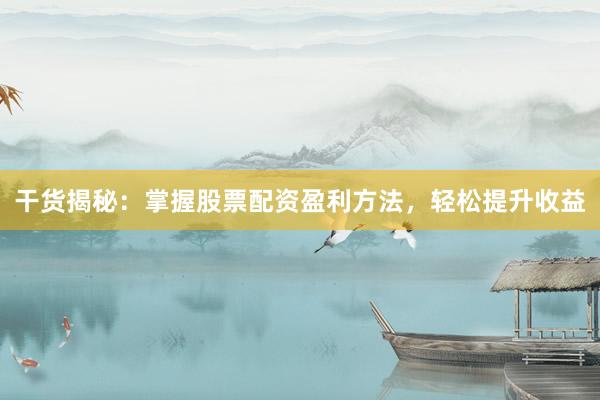 干货揭秘：掌握股票配资盈利方法，轻松提升收益
